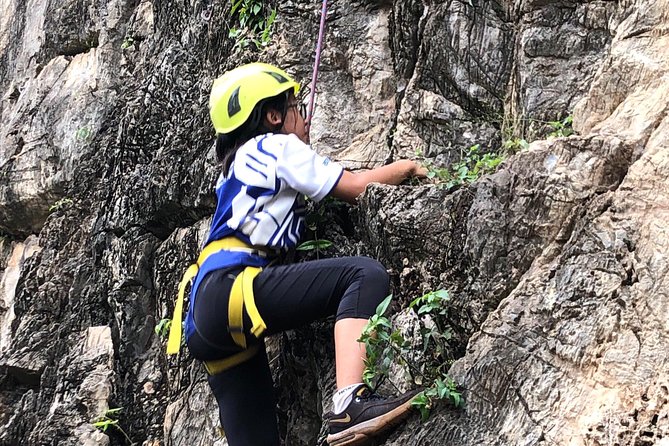 Rock Climbing guiding, top rope climbing includes full climbing gears and shoe. - Key points at a glance